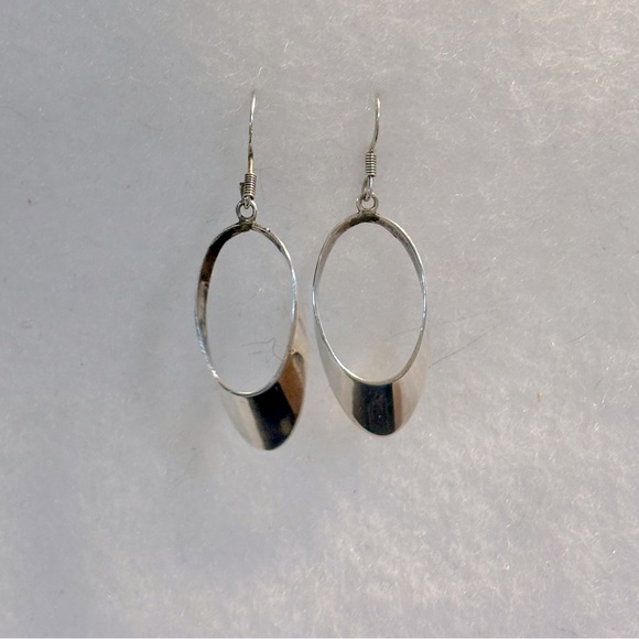 Vintage Sterling Silver Oval Drop Earrings 925 - Picture 12 of 15